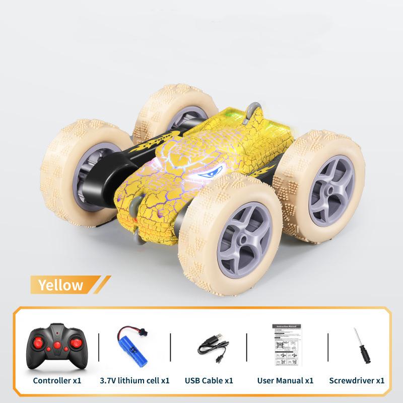 Dinosaur Themed Double-Sided Stunt Car Remote Control With Crack Light Rolling Four-Wheel Drive Spinning Children'S Toy Gifts