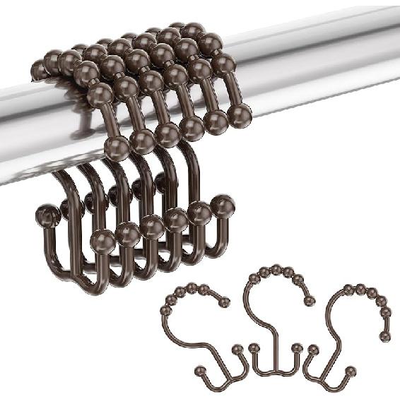 Amazer Plastic Shower Curtain Hooks, Double Shower Curtain Rings, Shower Rings for Shower Curtain, White Shower Hooks for Curtain Liner Bathroom - 12