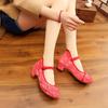 Flower Embroidered Women Low Block Heel Canvas Pumps Ankle Strap Elegant Ladies Comfort Chinese Cheongsam Cotton Shoes Mujer