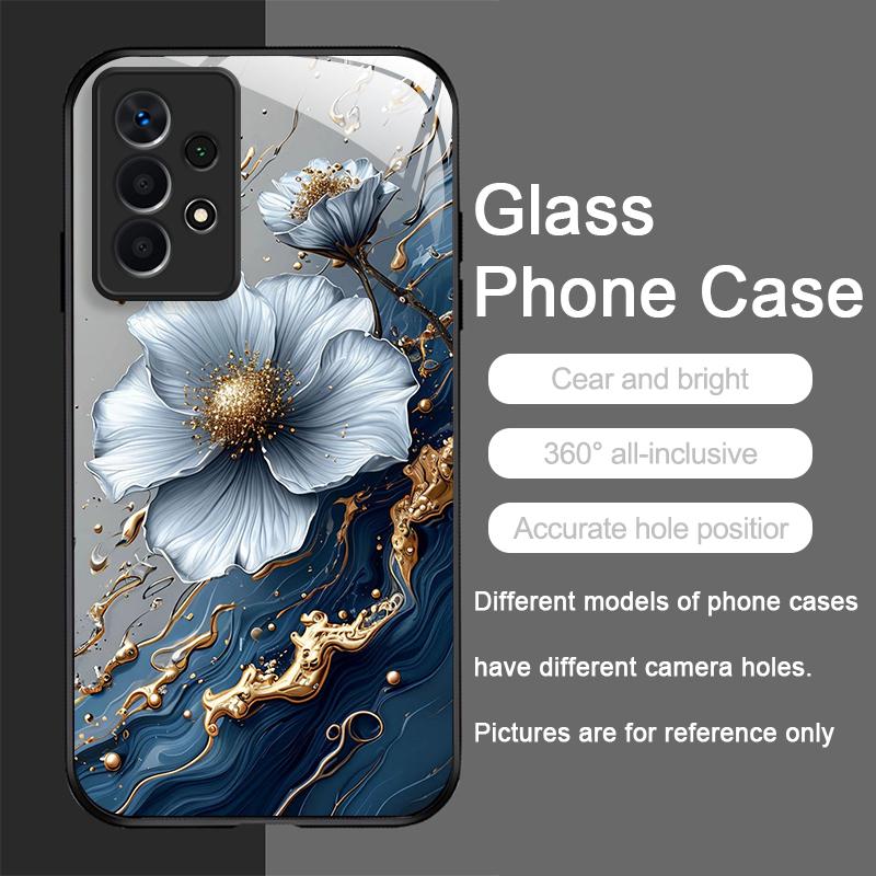 Elegante Lotus-Blumenmuster-Handyhülle aus gehärtetem Glas für Samsung Galaxy S25 Ultra S24 S23 Plus S22+ S21 S20 FE Hülle