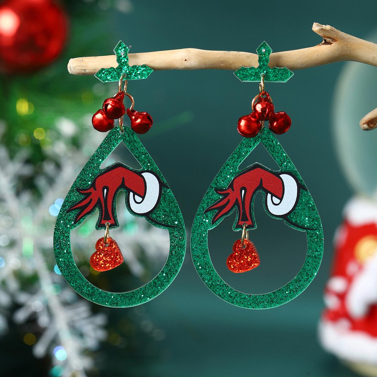 New Style Christmas Heart & Bell Acrylic Dangle Earrings