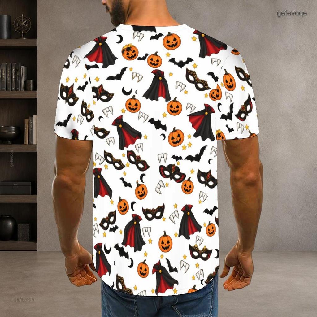 Men S Plus Size Round Neck Short Sleeve Halloween Printed White T Shirt