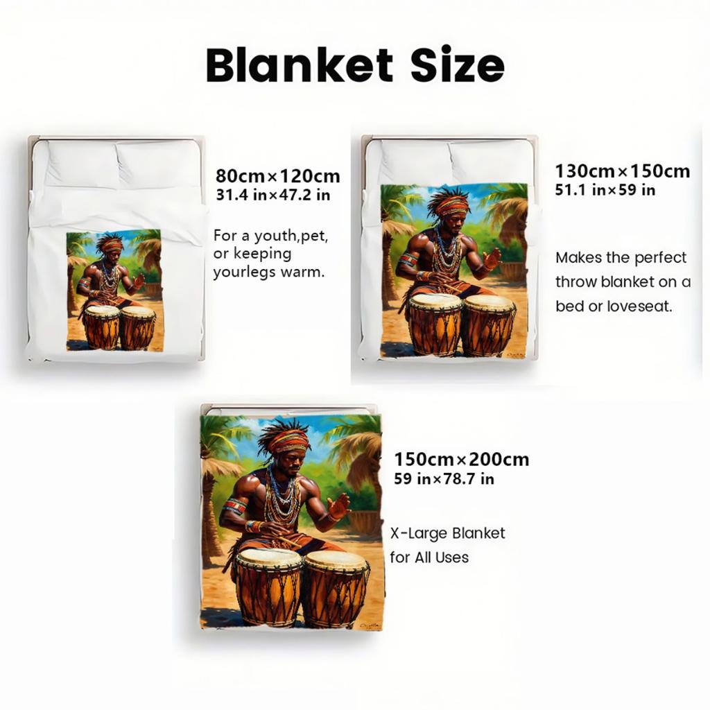 African traditional drum music theme Flannel printed blanket suitable for all seasons suitable for living office sofa and travel