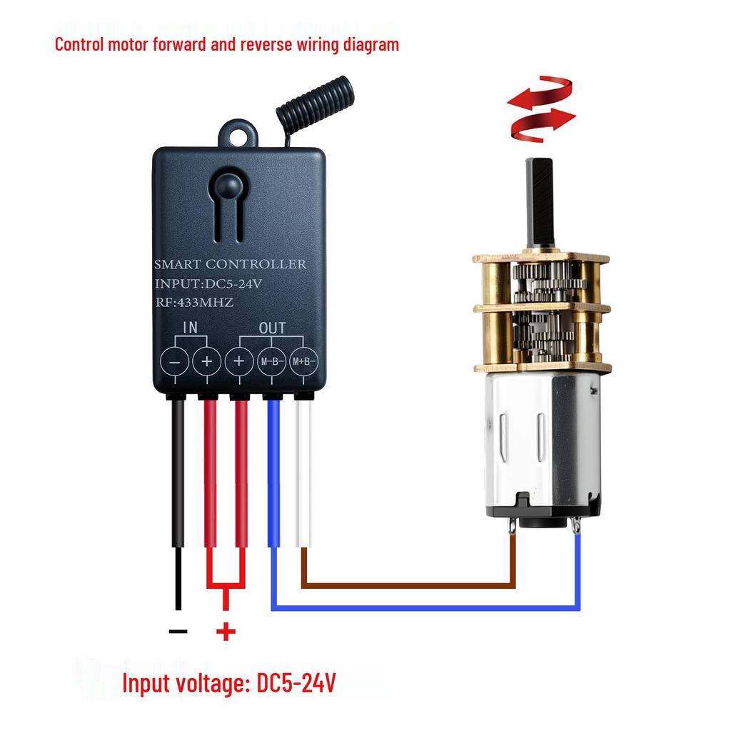 DC 5V/12V/24V Wireless Remote Control Switch for Motor Forward/Reverse Rotation, 20A Dual Output Receiver