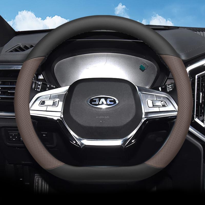 

For JAC Hunter PHEV 2026 2026 D Type Car Steering Wheel Cover Napa Leather Anti Slip Car Handle Covers Auto Interior Accessories чорний коричневого кольору
