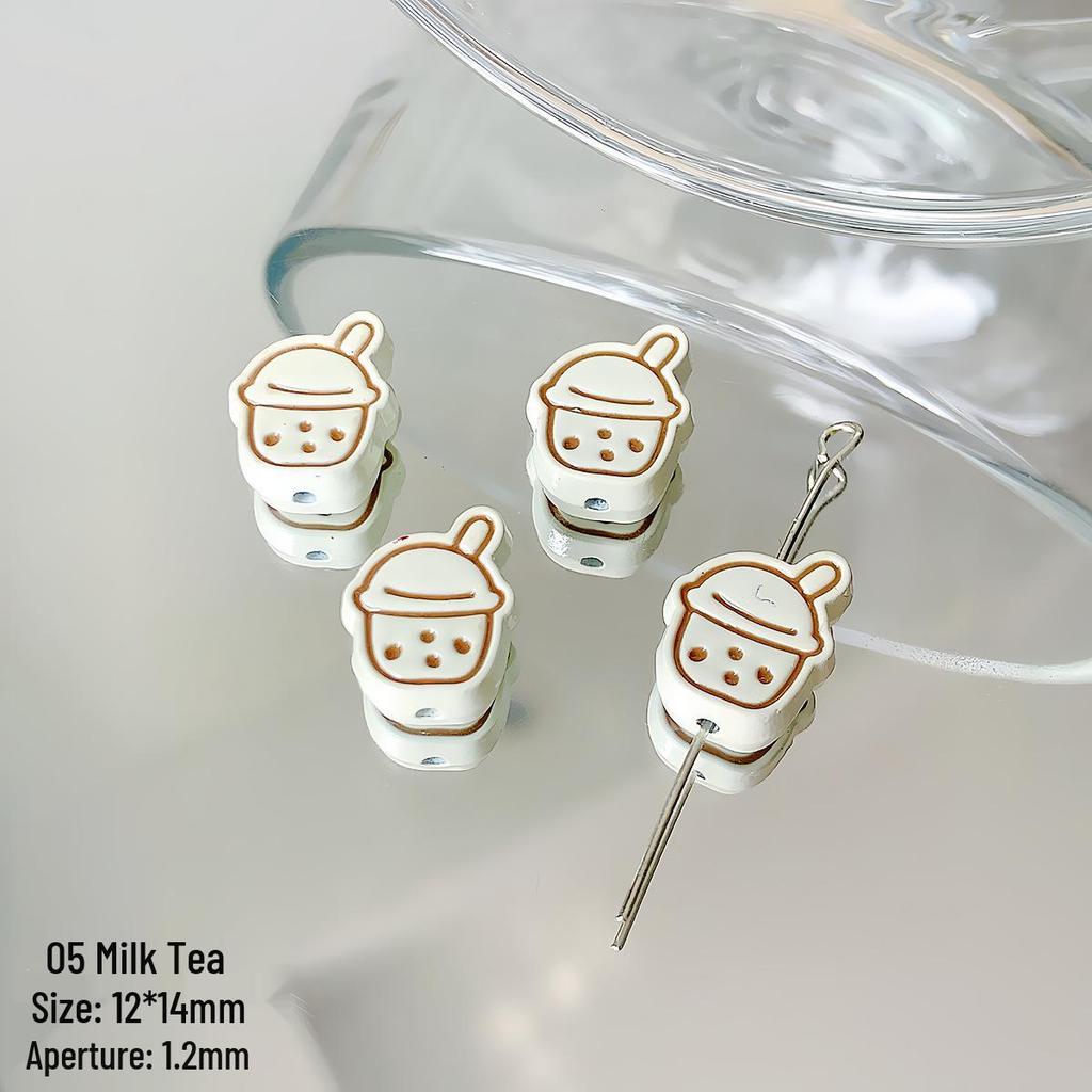 Macaron Alloy Beaded Bow & Cherry Blossom Milk Tea Cup Phone Charm Lanyard