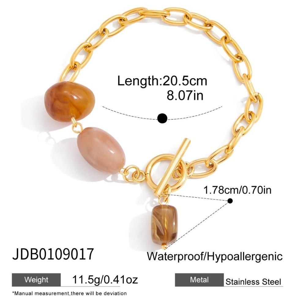 

Fashion Multicolor Resin Bracelets Stainless Steel Waterproof Beaded Bangles Geometric Shape Stackable Chain Bracelet Women хаки