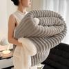 Wide Striped Double Layer Artificial Wool Blanket Spring Autumn Warm Fleece Throw Blanket For Bed Sofa Cozy Soft Plush Blankets
