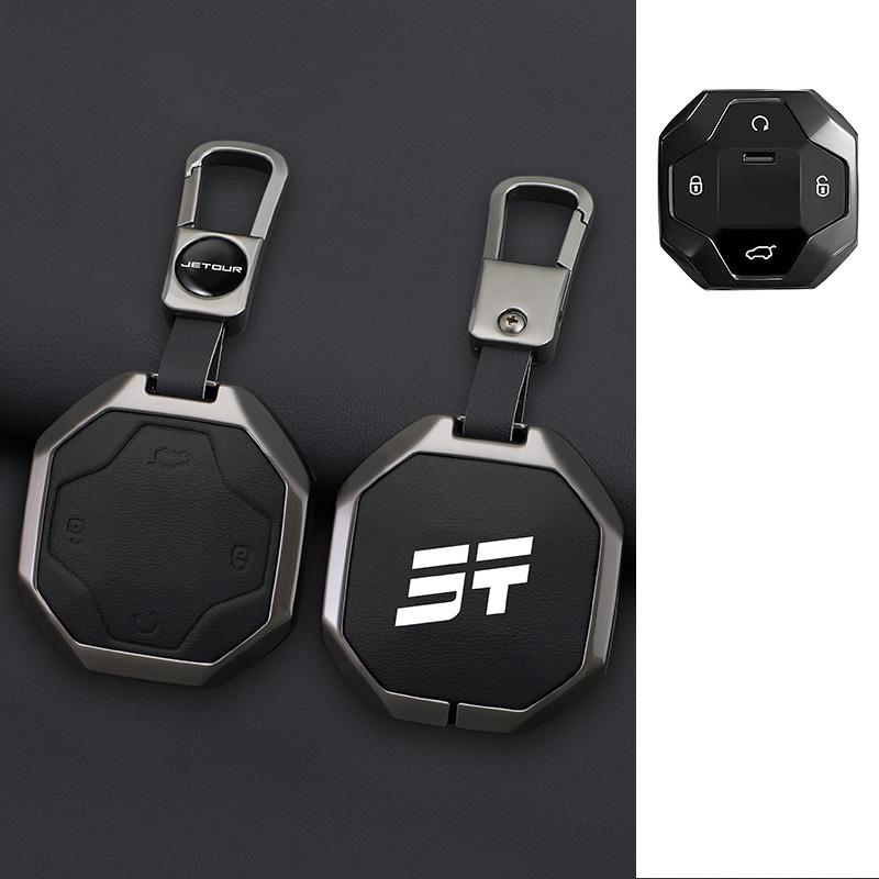 Auto Key Fob Cover Case Mount Housing Fit For Chery Auto Jetour Traveller Jetour T2 Zinc Alloy Genuine Leather Protect Key Ring Auto Accessories