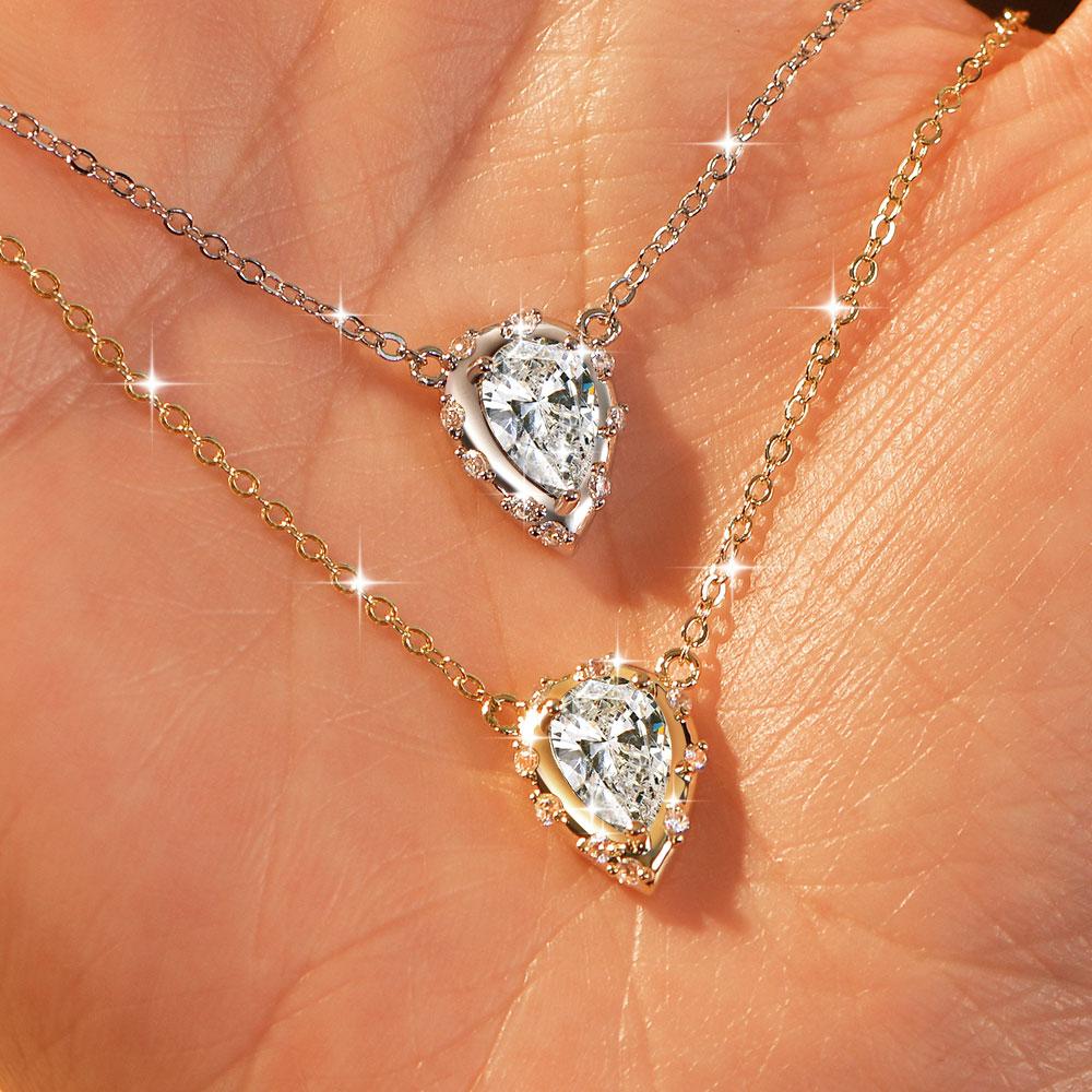 Trendy Elegant Shiny Gold Plated 6x9mm Pear & Round Cubic Zirconia V-Neck Collarbone Chain Teardrop Pendant Necklace for Women
