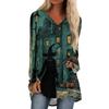 Women's Casual Long Sleeve V-Neck Print Mid-Length Tunic Top