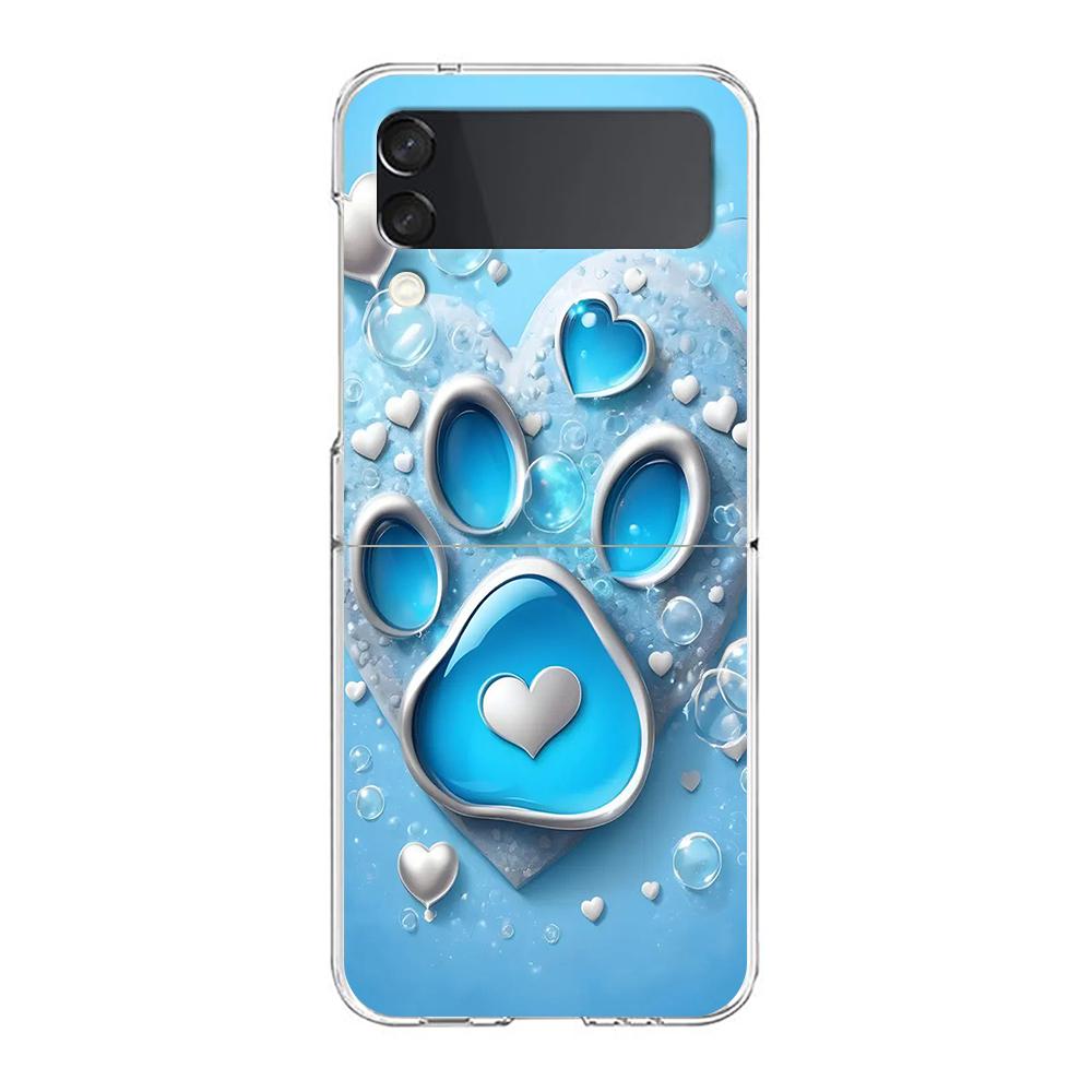 Phone Cover For Samsung Galaxy Z Flip 7 6 5 4 Case Transparent For Samsung Z Flip 3 Hard PC Foldable Dog Paw Print Aesthetics