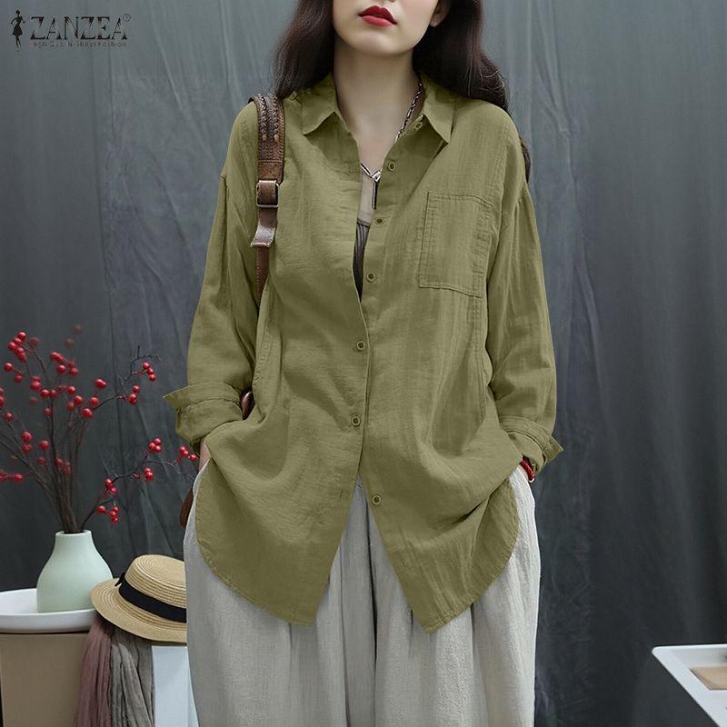 ZANZEA Women Turn Down Collar Loose Casual Long Sleeve Blouse