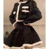 Ensemble 2 pièces Vintage noir pour femme, jupe chaude Kawaii, haut court, manteau élégant, Slim, Mini jupe de fête, vêtements de mode coréenne, automne 2024