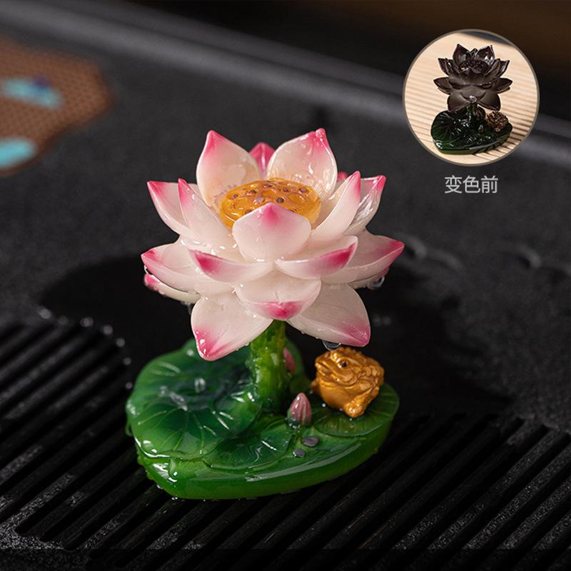 Color Changing Tea Pet Lotus Frog Figure Handmade Clay Ceramic Decor for Tea Table Office Desk Gift Zen Home Ornament