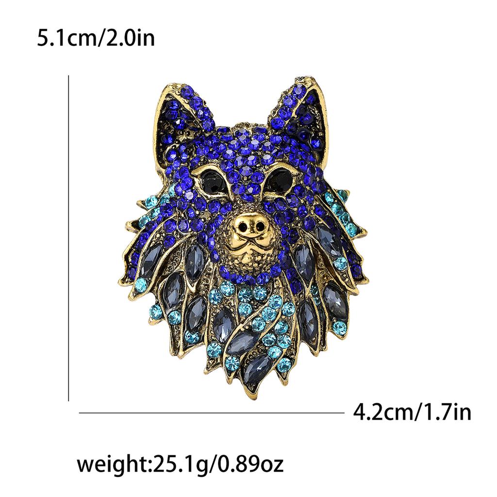 Exquisite Retro Alloy Rhinestone Wolf Head Brooch Domineering High-End Men'S Suit Coat Corsage Jewelry Pin