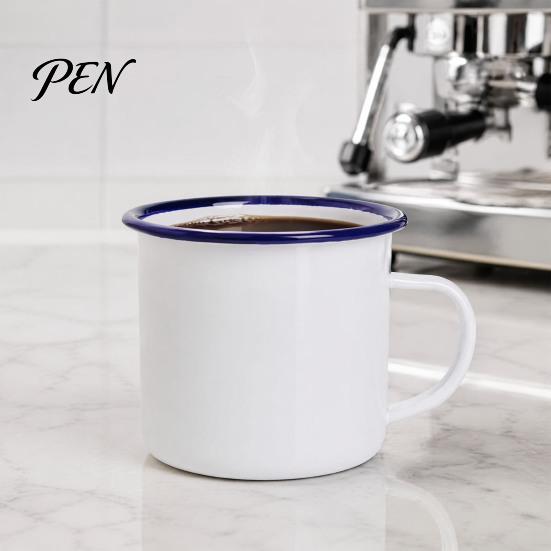 Durable Steel Water Cup Enamel Coffee Mug with Handle, Retro Style Cup, Smooth Reusable Hot Tea Surface Portable Drinking for And Milk Nostalgic Home
