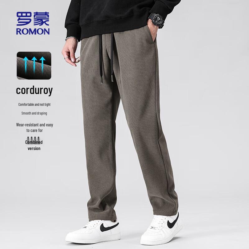 ROMON Men's Corduroy Straight-Leg Drawstring Casual Pants A30