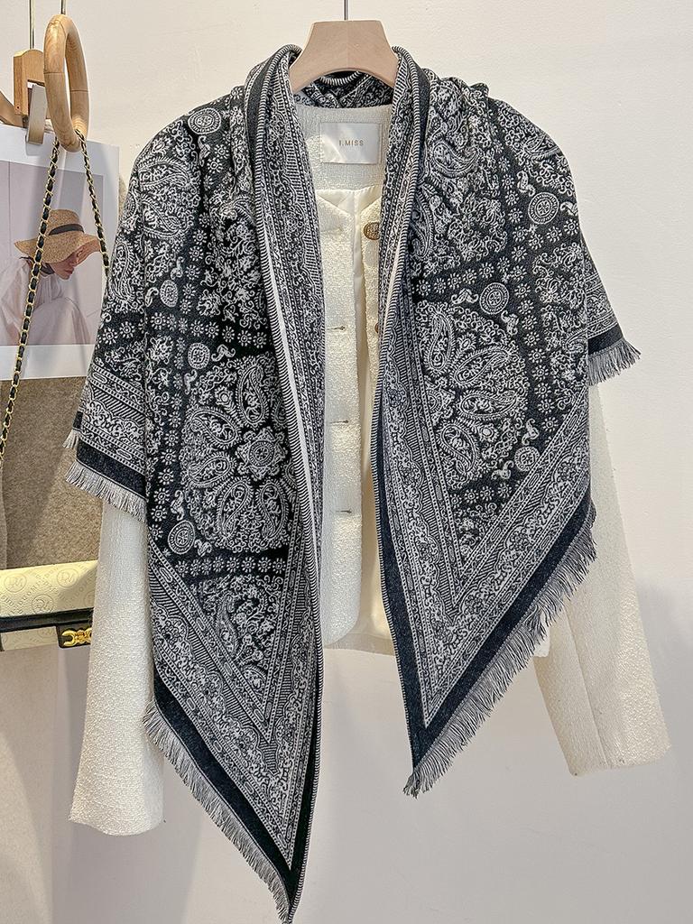 Women's Paisley Print Cashmere Shawl Imitation Pashmina Scarf Soft Warm Winter Wrap Fashionable Female Design Blanket Bufanda