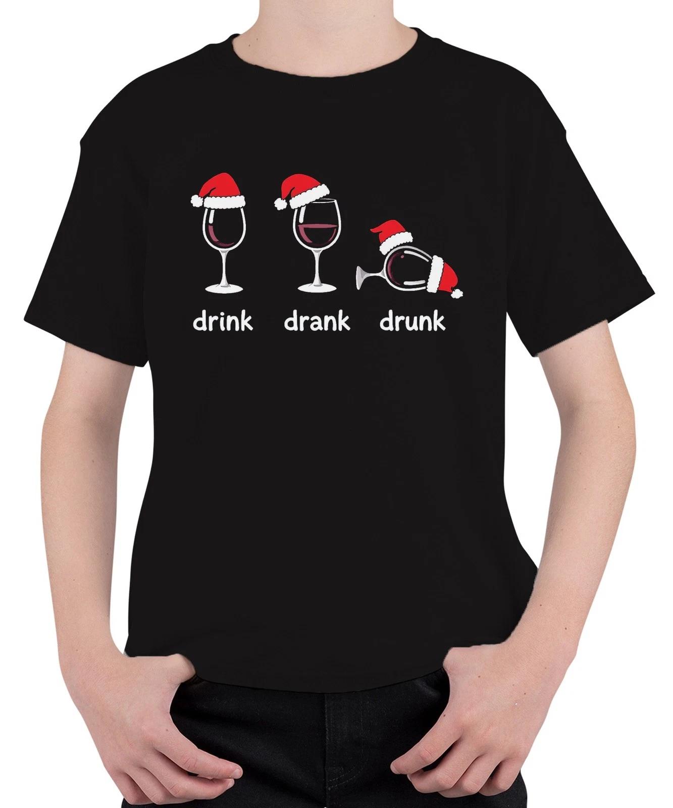 drink drank drunk Weinglas Lustig Weihnachten Geschenk Party Unisex Kinder T-Shi XL