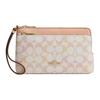 Carteira com Zíper Duplo 20 Zíperes Duplos Lona Revestida e Couro Granulado Clutch Pequena Feminina Dourado e Ouro Rosa e rosa