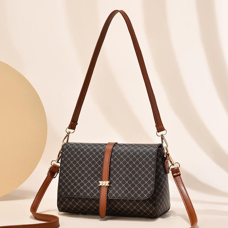 New Grid Printed Middle-aged And Elderly Women's Shoulder Crossbody Bag Fashionable And Versatile Mom Bag