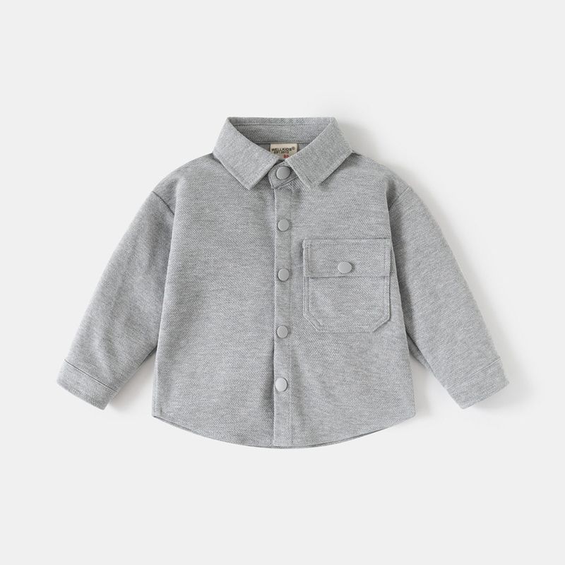 Boys' Long-Sleeved Shirt, Spring and Autumn Children's Solid Color Lapel Cardigan Shirt, Baby Children's Clothing, Casual Pocket Jacket