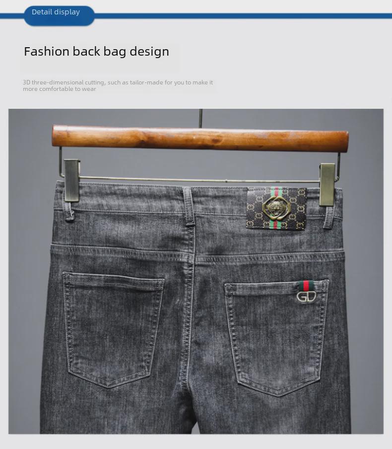 Pánské módní vyšívané elastické džíny - Slim Fit, mladistvý high street styl