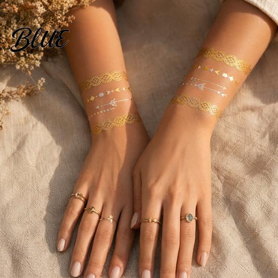 Decorative Body Art Decals Golden Silver-color Metallic Tattoo Sticker for Women Girls Temporary Tattoos Face Arm Decoration Waterproof Fake