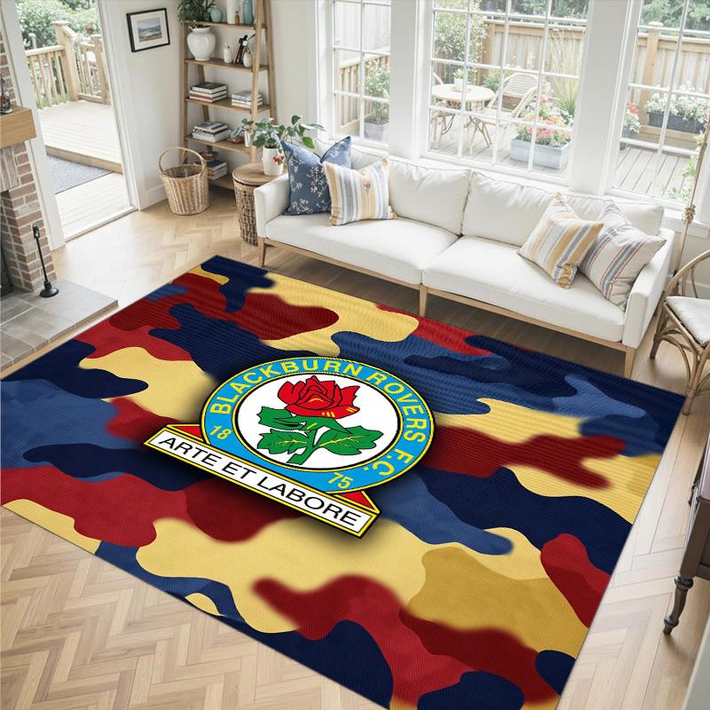 Blackburn Rovers Football Design Crystal Velvet Carpet Cozy Non?Slip Printed Rug For Bedroom Living Room Entrance