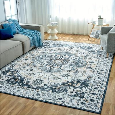 1 Stück Waschbarer Teppich Vintage Medaillon Bereichsteppich mit rutschfester Rückseite, nicht fusselnd Bodenmatte für Wohnzimmer Schlafzimmer Küche Waschküche