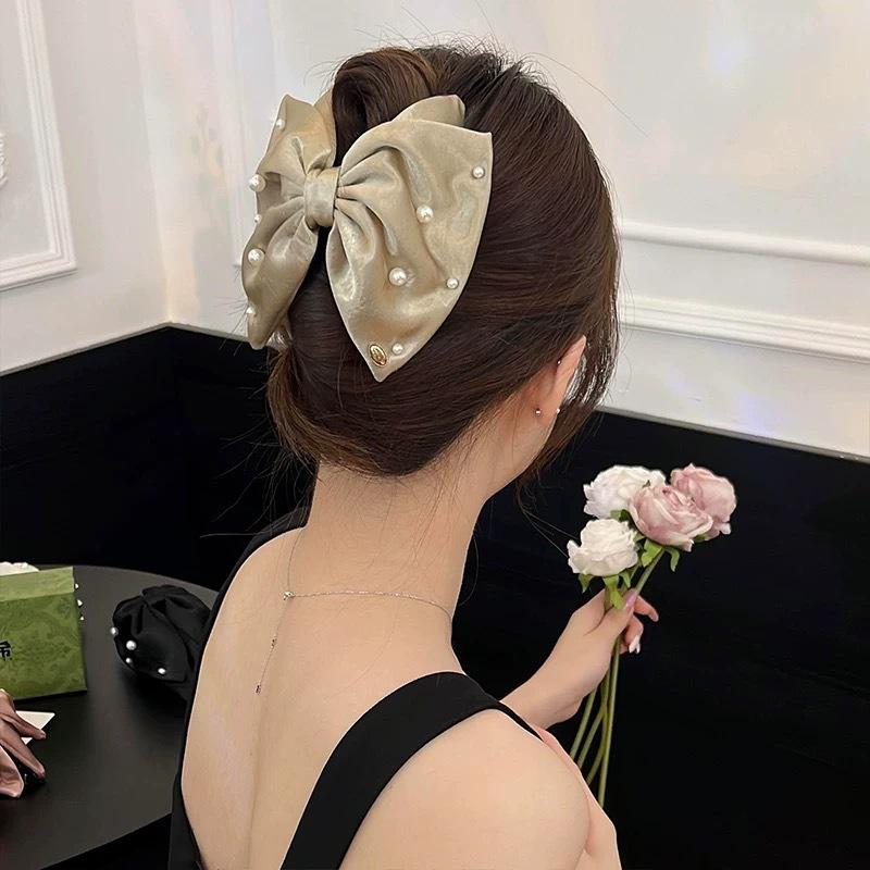 

Трендовая Элегантная Женская Девичья Большая Бант Имитация Жемчуга Заколка-Краб для Волос Заколка Украшение Хвост Акулий Зажим для Волос Аксессуары для Волос шампанского