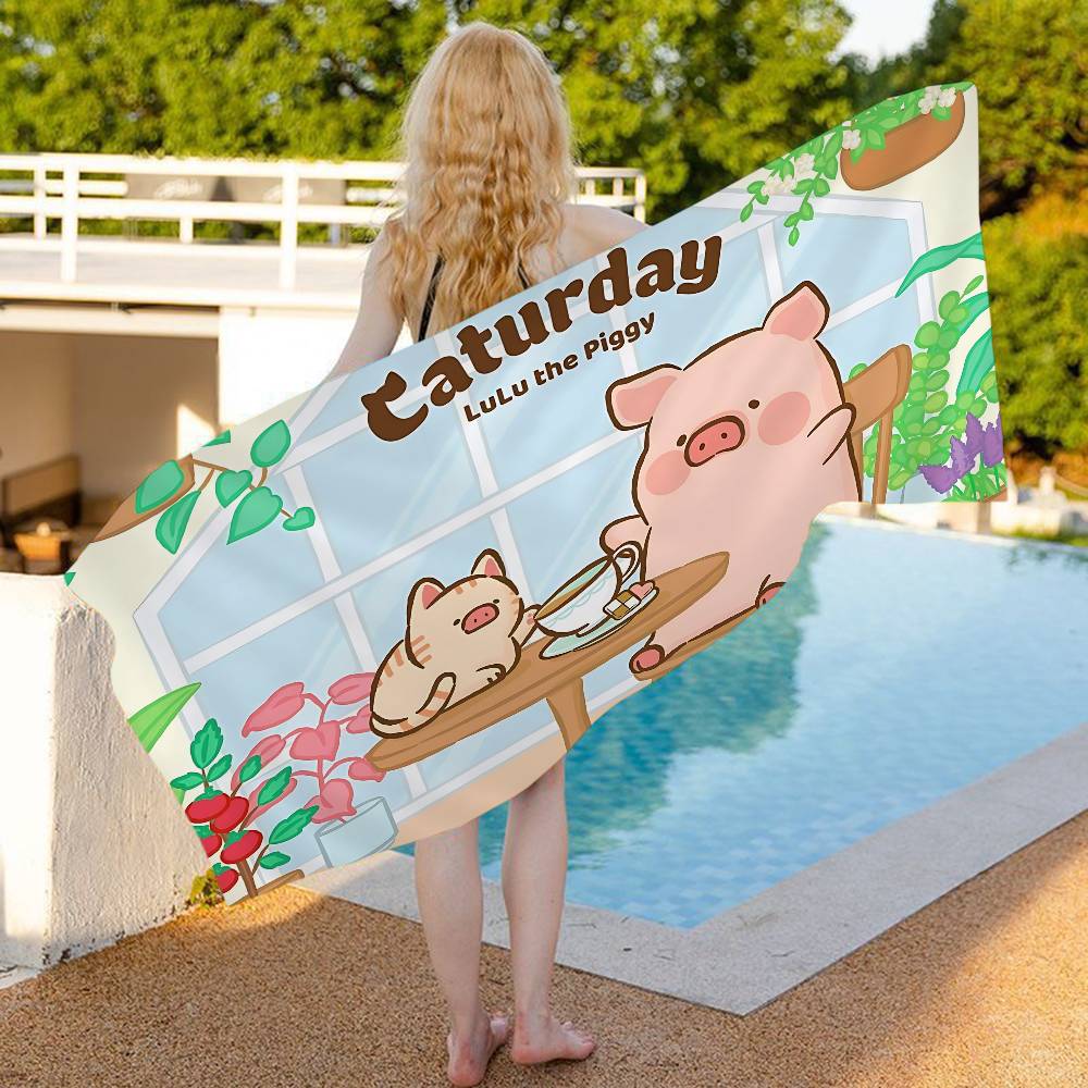 Kawaii Pig Lulu Microfiber Blanket Quick Drying Beach Towels Oversized Printing Super Absorbent Pool Towel Blanket