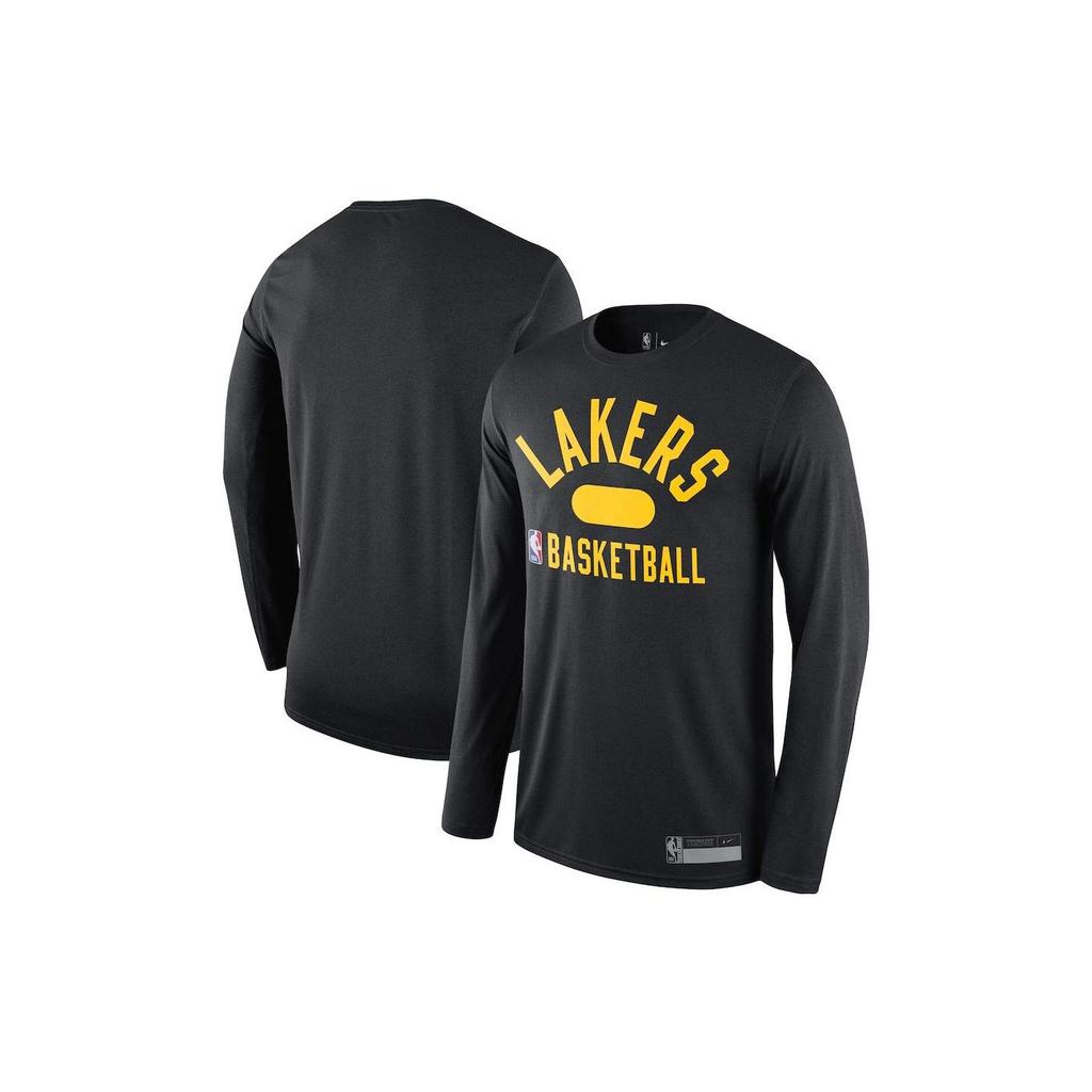 NBA Los Angeles Lakers Solid Color Round Neck Letter Logo Training Long Sleeve T-Shirt Men Tops Black DA5967-010