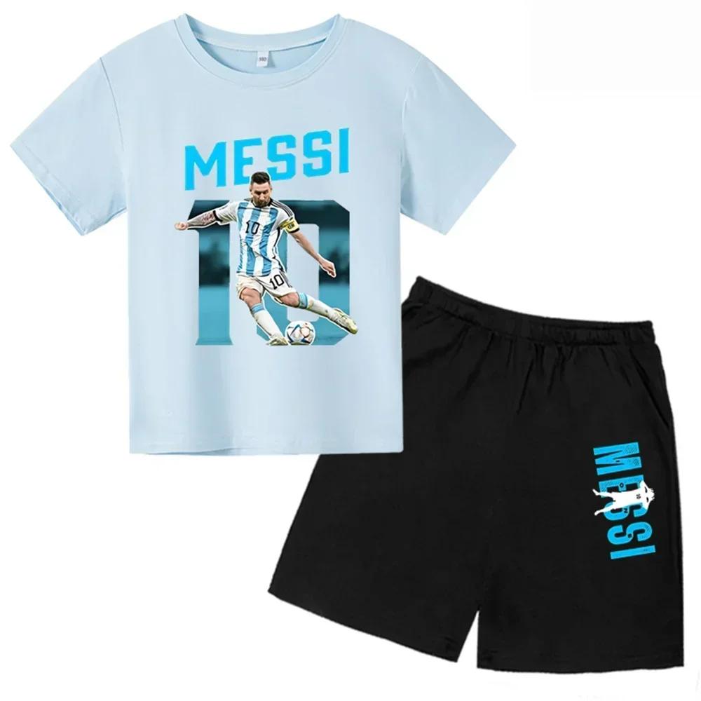 Set Estivo per Bambini Marca Messi Stampa T-shirt a Maniche Corte + Pantaloncini Set 2 Pezzi Tuta Sportiva Moda Casual Bambino Ragazzo Ragazza Abbigliamento per Fan
