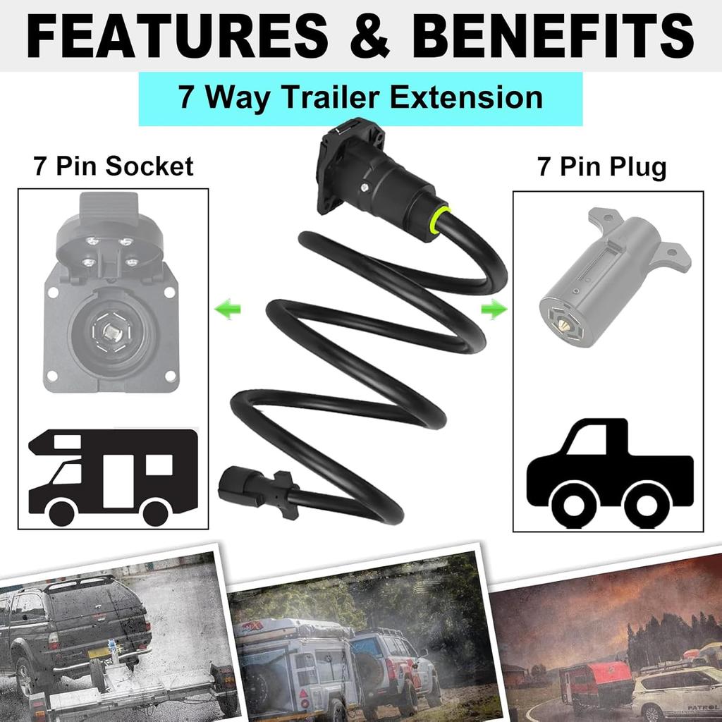 7-Way Trailer Extension Cord Wire Cable, 1 Feet 7 Way Trailer Extension Cable, Wiring Harness 7 Prong Tow Wiring Connector Cord 7 Blade Trailer