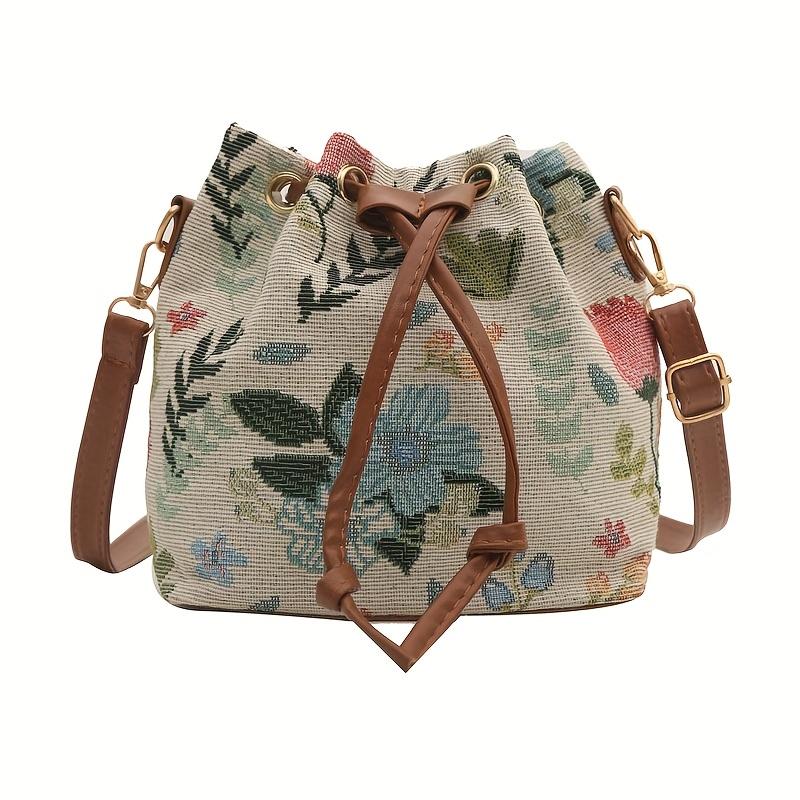 

1 шт. Сумка-ведро с цветочным узором и бабочками, в богемном стиле, модная и универсальная, подходит для ежедневных поездок на работу, шопинга, банкетов