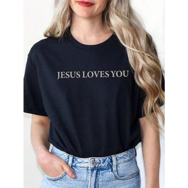 

Иисус Любит Тебя Принт Письма Женские Футболки Летние Дышащие Мягкие Футболки Уличная Мода Короткий Рукав Повседневная Спортивная Свободная Одежда M