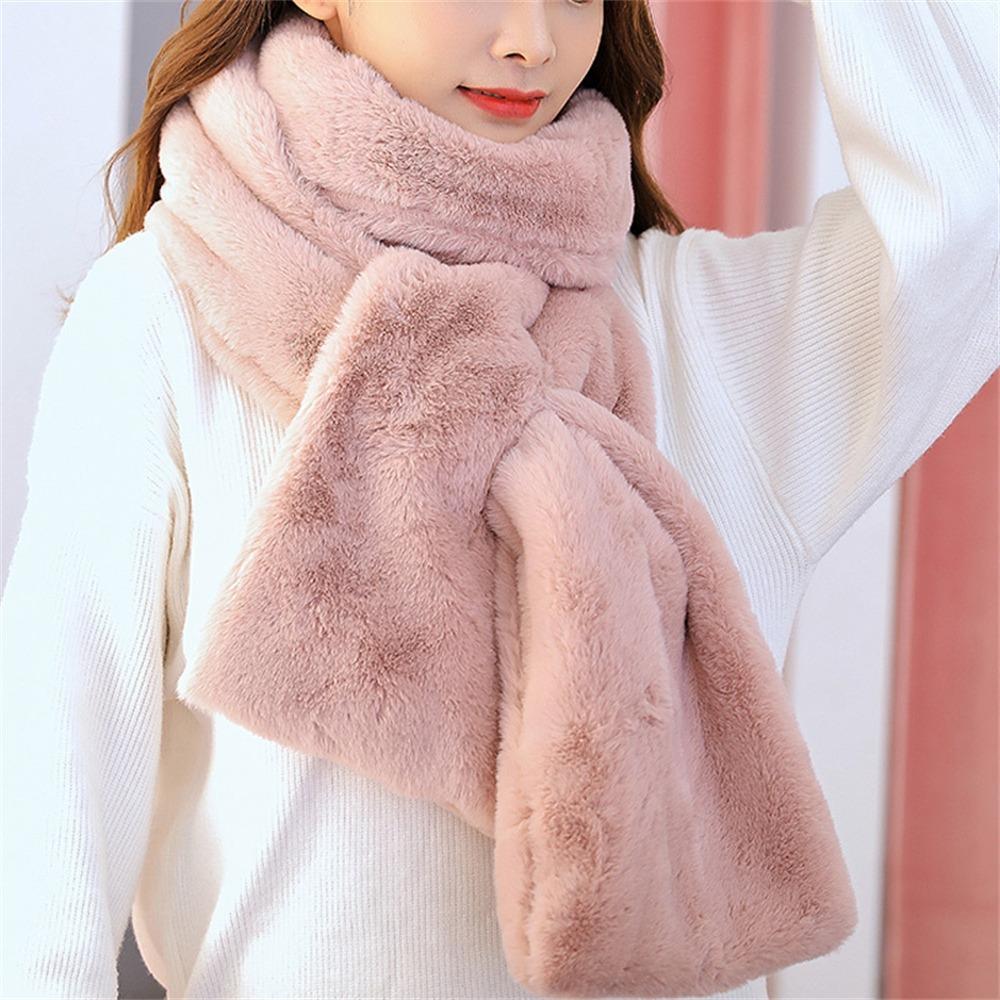 

Thicken Warm Shawl Scarves Soft Plush Neck Protector Fashion Faux Fur Scarf for Women розовый