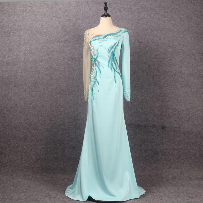 

Простое и легкое роскошное элегантное женское вечернее платье с длинным рукавом, стройнящее фигуру Sky Blue L