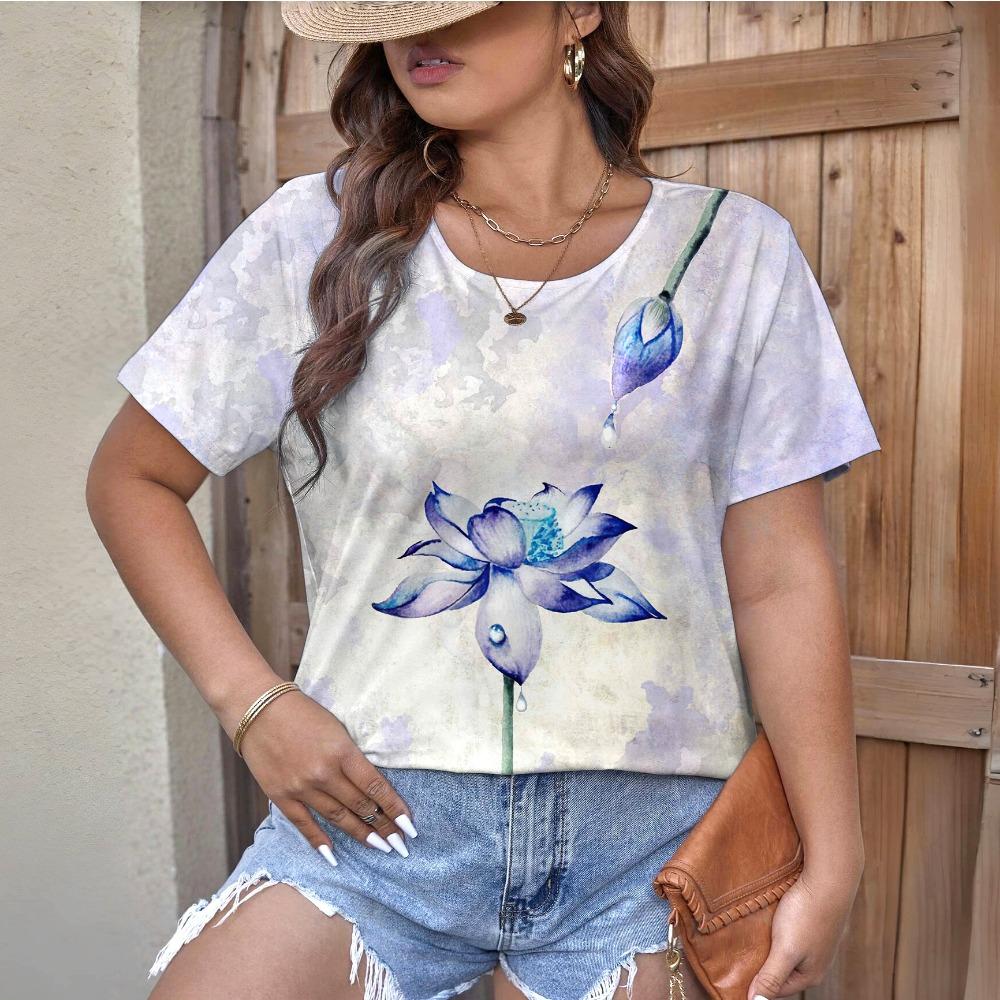 Summer Fashion Floral 3D Print Women Streetwear Casual Short Sleeve T Shirt O-neck Tees Tops Clothing