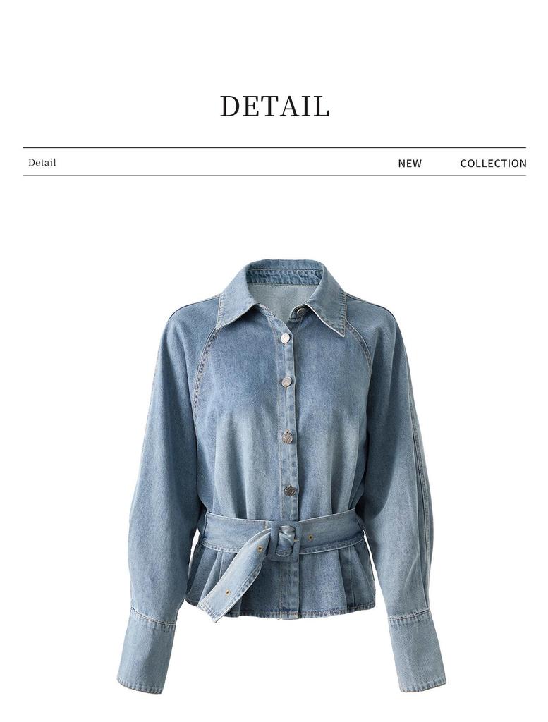 High-Quality Nanyou Retro Bleached Lace-Up Denim Shirt - Early Spring Long-Sleeved Top