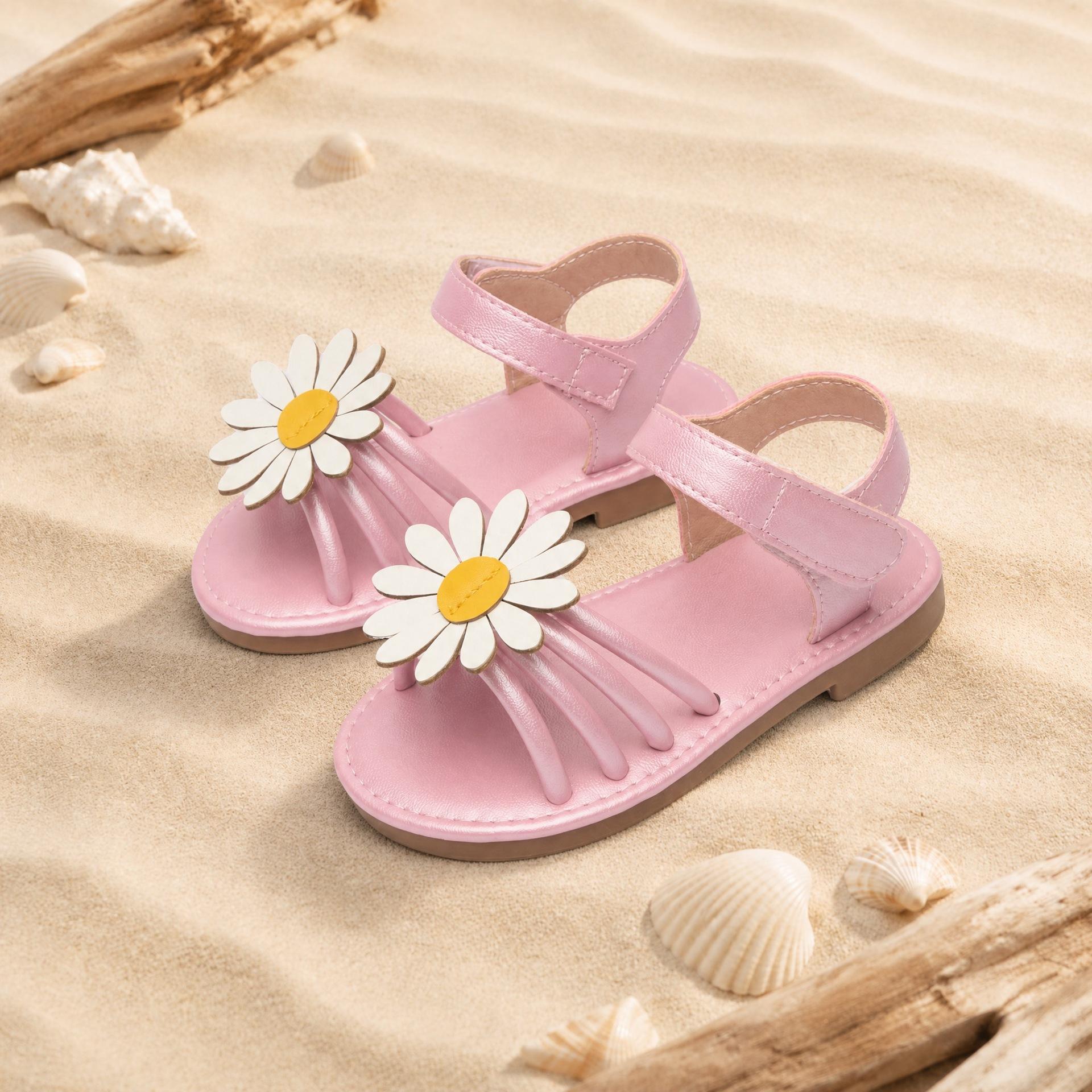 Girls Princess Flat Sandals Summer Open Toe Heel Strap Beach Shoes Versatile Kids Footwear 19 розовый