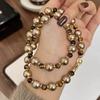 Autumn-Winter Myllard Tiger's Eye Mocha Gold Brown Pearl Necklace – Luxury Sweater Chain for Women