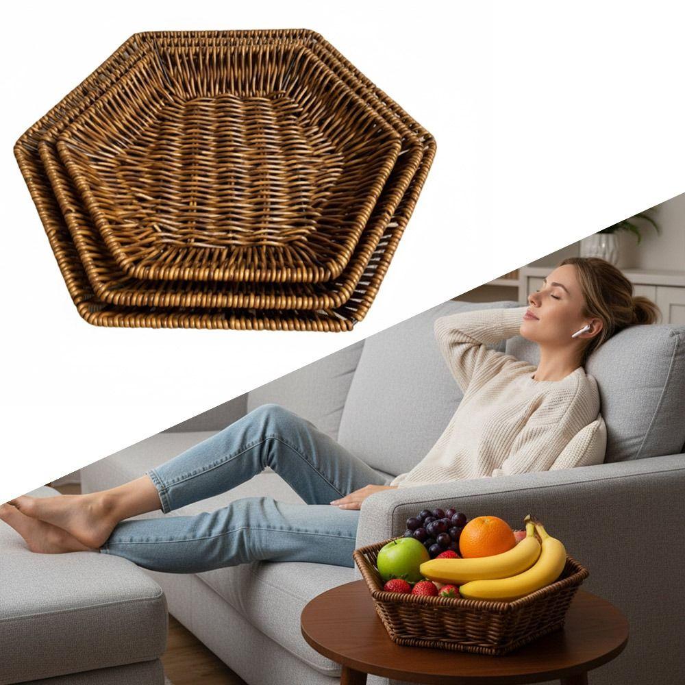 High Quality Woven Design Weaving Basket Coffee High Quality Fruit Basket Hexagon Display Basket Makeup Products and Jewelry