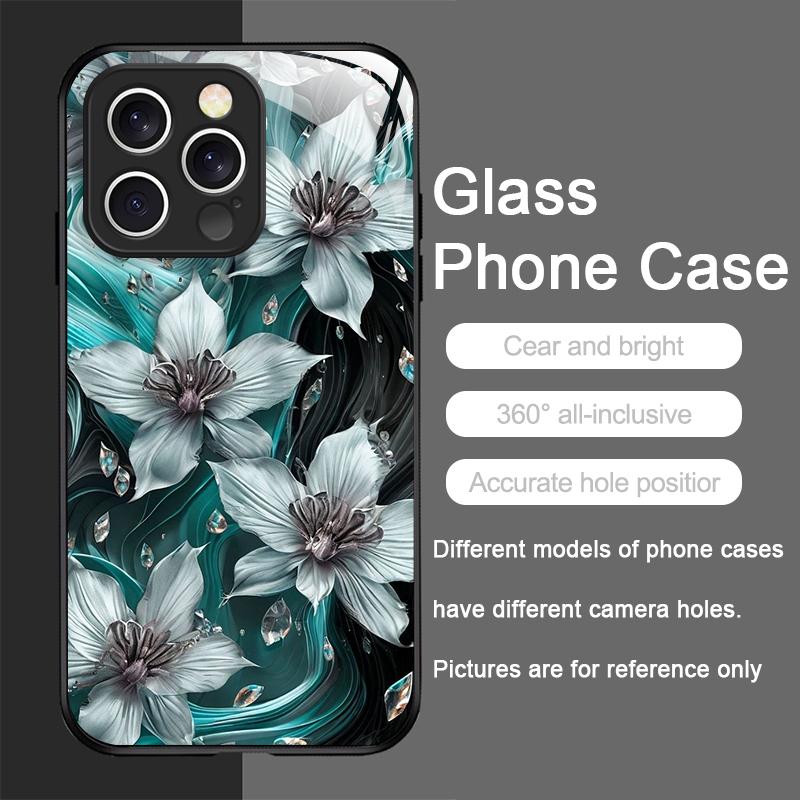 Beautiful Sunflower Floral Pattern Tempered Glass Phone Case for IPhone 16 Pro Max 16e 15 14 13 12 Mini 11 XS XR 7 8 Plus Cover