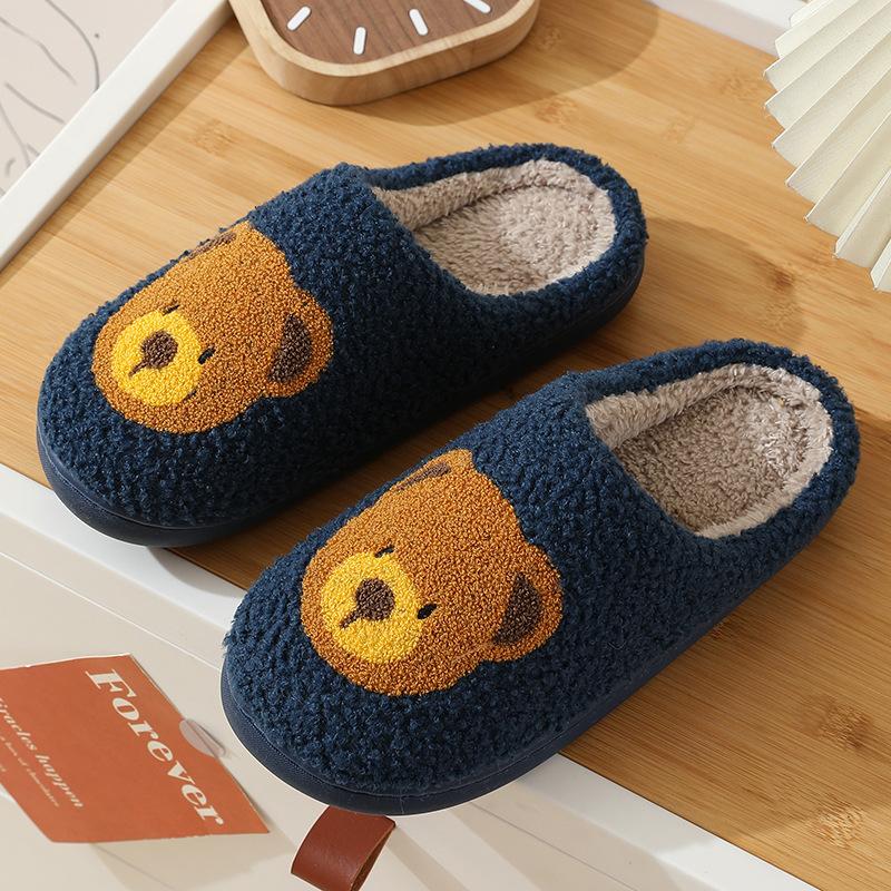New comfortable home bear head cute warm winter cotton slippers couple men and women thick-soled soft-soled cartoon cotton shoes