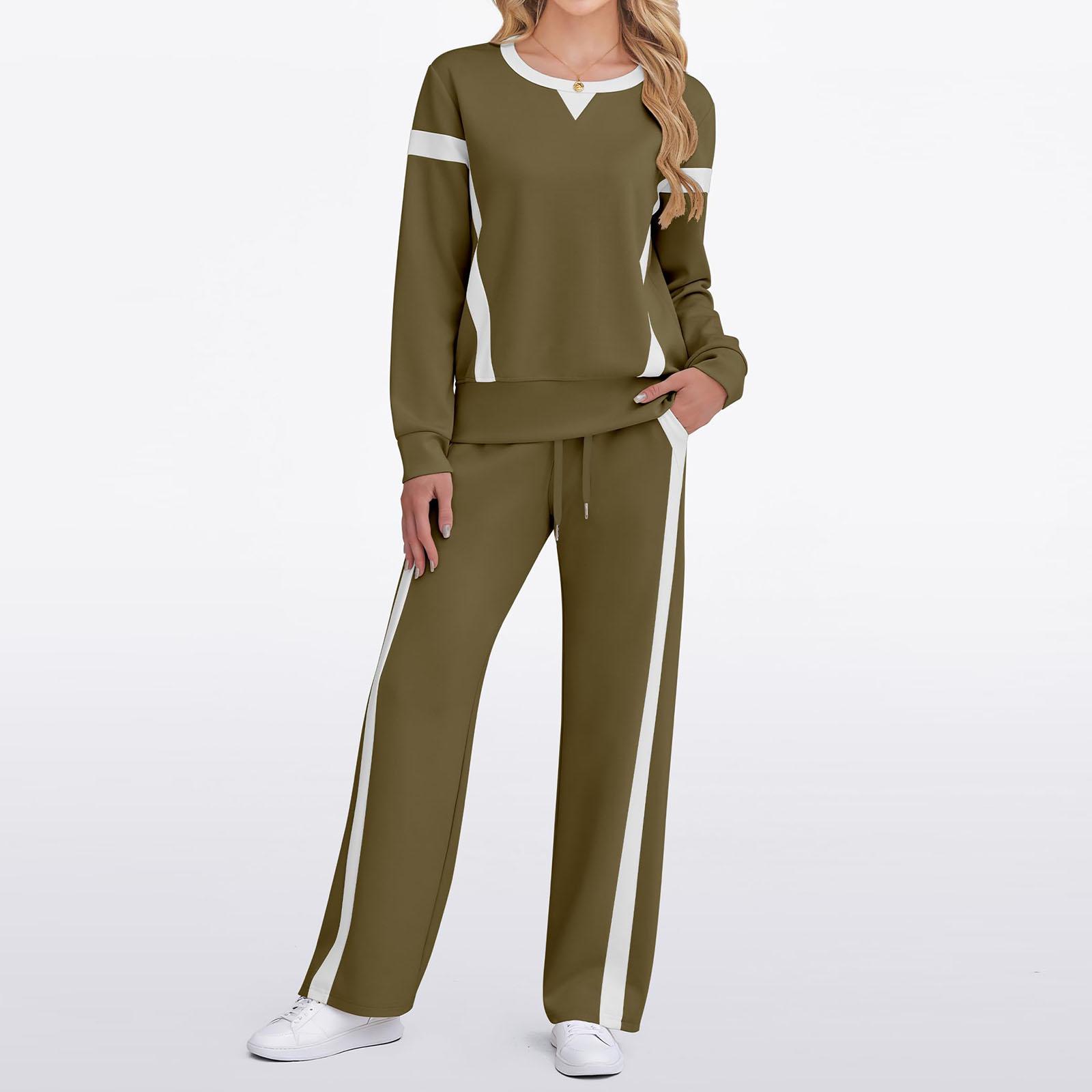

Women s Fashion Casual Long-Sleeve Color Blocked Hoodie And Wide-Leg Pants Two-Piece Set M верблюд