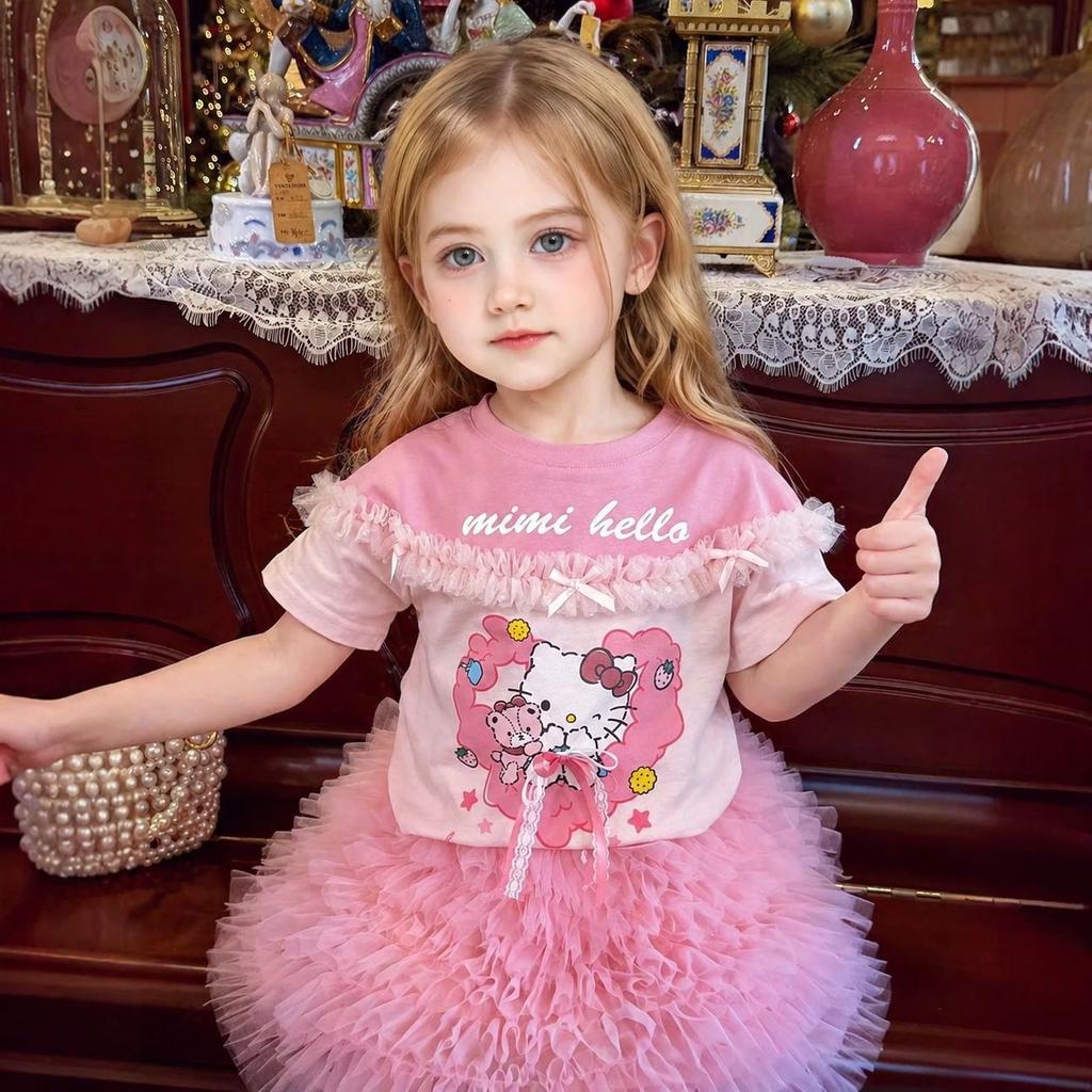 Girls Summer Lightweight Cartoon Short Sleeve T Shirt Cute Princess Top