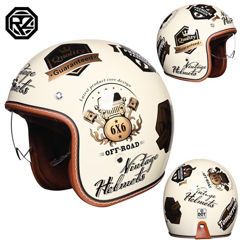 Lightweight Vintage Motorcycle Helmet With Visor Motorbike Riding 3/4 Open Half Helmet Retro Casco Moto 3C & Dot